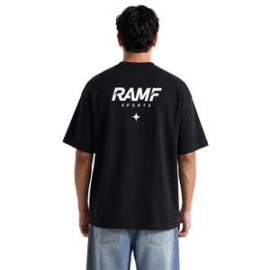 Camiseta de Algodón Lavado de Gran Tamaño para Hombre RAMF, Manga Corta, Cuello Redondo, Estilo Jersey con Estampado de Letras y Logotipo Frontal - Product Image 4