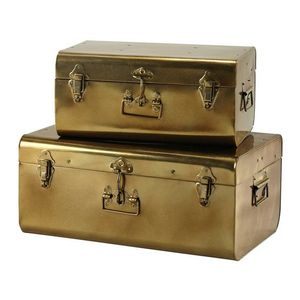 Koncept Kraft Inc 3063 Metal <b>Storage</b> Trunks Set 3 Rectangular Dust Proof Modern Style Yellow Color Large Medium Small Size - Product Image 4
