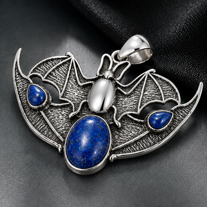 Pendentif Lapis Lazuli ovale avec serti clos, fait main, en laiton, breloque de collier en pierre précieuse, bijoux plaqués or et argent - Product Image 4