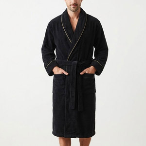 Albornoces de felpa suave para hombre, cómodos, con cuello chal, mangas largas, cinturón en la cintura y bolsillos delanteros, para el hogar y el spa. - Product Image 1