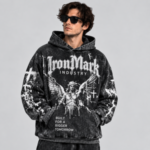 เสื้อฮู้ดดี้โอเวอร์ไซส์ IronMark Industry สำหรับผู้ชาย สไตล์สตรีทแวร์ ล้างสีแบบแอซิดวอช กันน้ำสำหรับฤดูหนาว ผ้าฟลีซ มีฮู้ด ดีไซน์กระเป๋าเสื้อ - Product Image 1