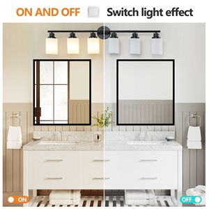 Modern 6-<b>Light</b> 39\" <b>Vanity</b> Bathroom <b>Mirror</b> Frosted White Glass with Black Iron Frame Contemporary Wall Sconce for Bedroom - Product Image 5