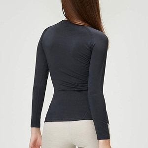 Women's Long Sleeve Scoop Neck Yoga <b>Top</b> Solid Color Breathable Spandex Polyester Skinny Fit Activewear Shirt - Product Image 5