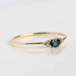 <b>Blue</b> <b>Sapphire</b> Ring <b>Sapphire</b> Stacking Ring 925 Sterling Silver 14K Gold Plated Oval Cut Dainty Ring - Product Image 3