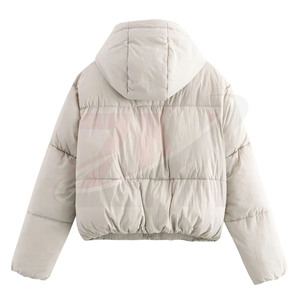 Veste courte matelassée pour femme avec capuche, fermeture éclair, couleur unie, vêtement d'hiver, manches longues, matière polyester - Product Image 2