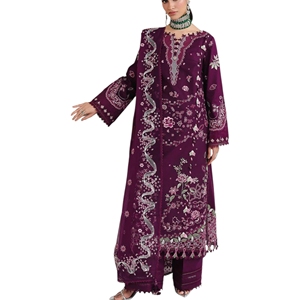 Salwar Kameez brodé violet pour femme, robe de mariage traditionnelle, longueur au sol, en coton, coupe ample, vêtements indiens et pakistanais - Product Image 1