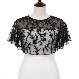 Black Beaded Collar Women Sheer Mesh Cape Embroidered <b>Sequin</b> Neckline Decorative Overlay Wedding Party Dress Fashion Accessory - Product Image 1