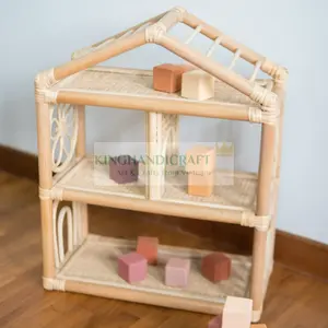 Portable doll and toys rattan playhouse sustainable and natural rattan doll house for kids furniture and accessories wholesale