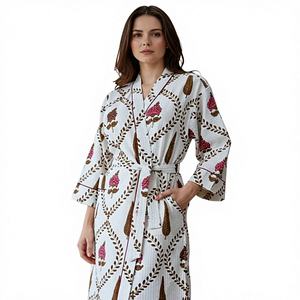 Hand Block Printed <b>Waffle</b> Cotton Luxury Bath <b>Towel</b> Robe Soft Absorbent Floral Design Eco Friendly Breathable Quick Dry Home - Product Image 1