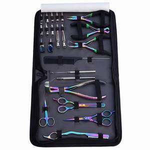 Rainbow Iridescent Hair Extension Tools <b>Kit</b> with Carrying Case Metal Scissors Tweezers <b>Crochet</b> Hook Set - Product Image 4
