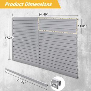 Organisateur de garage à lattes en PVC robuste Section de 8 pieds x 4 pieds Stockage industriel Charbon de bois Gris foncé Support mural pour outils - Product Image 2