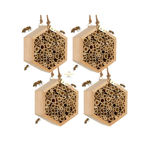 Nichoir à abeilles en bois naturel, abri pour pollinisateurs d'extérieur, décoration de jardin faite à la main pour la vente en gros - Product Image 3