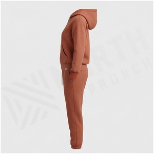 <b>Women</b> 100% Cotton Hooded <b>Zip</b>-Up Sweatshirt & Jogger Pants Set Solid Color Casual Tracksuit Autumn Midweight Fleece Full Sleeve - Product Image 3