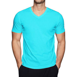 Men's V-Neck Short Sleeve Solid Color Knitted T-Shirt Slim Fit Casual Regular Length Blue - Product Image 1
