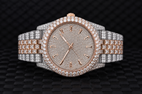 Montre Citizen entièrement pavée de diamants Moissanite VVS, cadran à chiffres arabes, en acier inoxydable bicolore or rose, avec breloque, date, style Hip Hop
