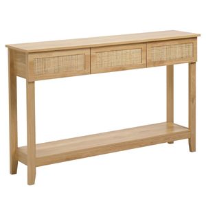 Consolle Boho in Rattan con 3 Cassetti e Ripiano Aperto, Tavolo Lungo e Stretto per Ingresso e Corridoio - Product Image 2