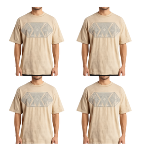 T-shirt décontracté pour homme, coupe ample, motif géométrique en strass beige, vêtement de mode tendance - Product Image 3