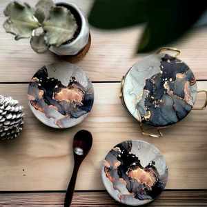 Classic Marble <b>Coaster</b> <b>Set</b> With Gold Holder Elegant Design Timeless Luxury Home Decor for Coffee Table Tea Coffee Drinks - Product Image 3