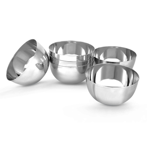 Ensemble de 4 bols en acier inoxydable de haute qualité, design minimaliste poli, empilables, pour servir les aliments, utilisation domestique, compatibles lave-vaisselle - Product Image 1