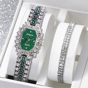 9828 Juego de 2 Relojes y Pulseras para Mujer, Reloj de Pulsera con Diamantes de Moda, Regalo para Mujer - Product Image 1