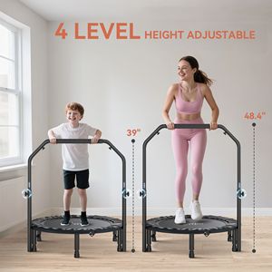 Mini Trampolín Plegable de 40 Pulgadas para Adultos, Rebotador con Marco de 10 Pies para Uso Doméstico, Negro, con Asa de Espuma Ajustable de PP para Ejercicios de Salto - Product Image 4