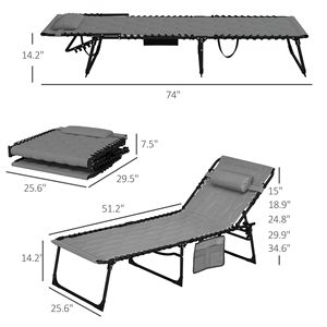 Ensemble de chaises longues pliantes réglables grises, mobilier de patio inclinable pour l'extérieur, confort en rotin et fer pour piscine et salle de sport - Product Image 3