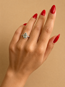 Bague de fiançailles et d'anniversaire en or 14 carats plaqué rhodium, 1 carat, forme poire, vert vif fantaisie, halo, diamant fantaisie certifié IGI - Product Image 3