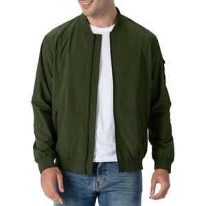Blouson bomber noir pour homme, fermeture éclair, coupe décontractée, coupe-vent, col montant, coupe régulière, pour l'automne - Product Image 3