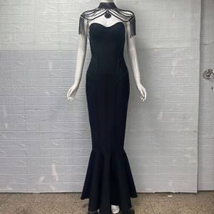 Vestido de Noche Negro Europeo 2026 Americano Transfronterizo con Cuello Halter, Diseño de Vendaje, Sexy, Sin Tirantes, Recto, Midi, Sin Espalda, con Flecos - Product Image 2