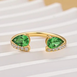 Elegant 925 Moissanite Green Stone Pear Cut Yellow Gold <b>Open</b> Wedding Band In Sterling Silver White Gold Plated Moissanite <b>Ring</b> - Product Image 1