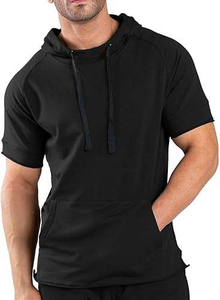 Sweat à capuche décontracté pour homme, 100 % coton épais, manches courtes, avec logo personnalisé, style streetwear, coupe oversize, pour la vente en gros - Product Image 5