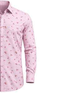 Chemise habillée rose à imprimé floral personnalisée pour homme, coupe ajustée, boutonnée, manches longues, décontractée, pour soirée, en mélange de coton, personnalisable OEM ODM, haut de gamme - Product Image 4