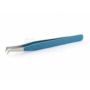Pince à épiler professionnelle bleue en forme de L en acier inoxydable pour extensions de cils volumineuses, application de précision et salon de beauté - Product Image 1
