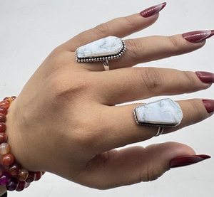 Natural White Howlite Coffin Shape <b>Ring</b> Silver Plated Handmade Gemstone <b>Ring</b> <b>Adjustable</b> Statement <b>Ring</b> Wholesale Women Jewelry - Product Image 2