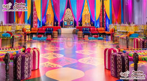 Accesorios de decoración de escenario de boda Punjabi tradicional tema indio portátil Mehndi Sangeet telones de fondo Ceremonia de banquete venta al por mayor EE. UU. - Product Image 3