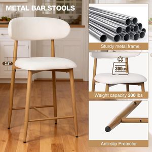 Juego de 2 Taburetes de Bar Modernos con Altura de Mostrador, Tapizados y con Patas de Metal para Isla de Cocina y Comedor - Product Image 6