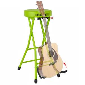 5Core Heavy Duty Foldable <b>Padded</b> Guitar <b>Stool</b> with Built-in Foot Rest and Stand - Product Image 1