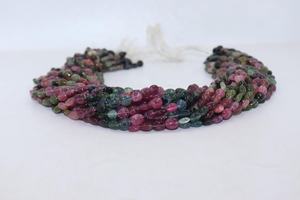 EXCELLENTES Perles Ovales Lisses Multi-Tourmalines 5-7mm Pierre Naturelle Tourmaline Pastèque Taille de Fil de 14 pouces pour la Fabrication de Bijoux - Product Image 4