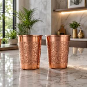 Tasses courtes en émail de cuivre de campagne, écologiques, faites à la main, de luxe, à double paroi, compatibles lave-vaisselle, pour la maison et les mariages - Product Image 1