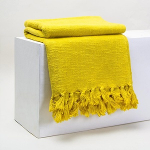 Manta con borlas de algodón 100%, manta personalizada de estilo étnico bohemio para sofá, manta sólida y ecológica - Product Image 3