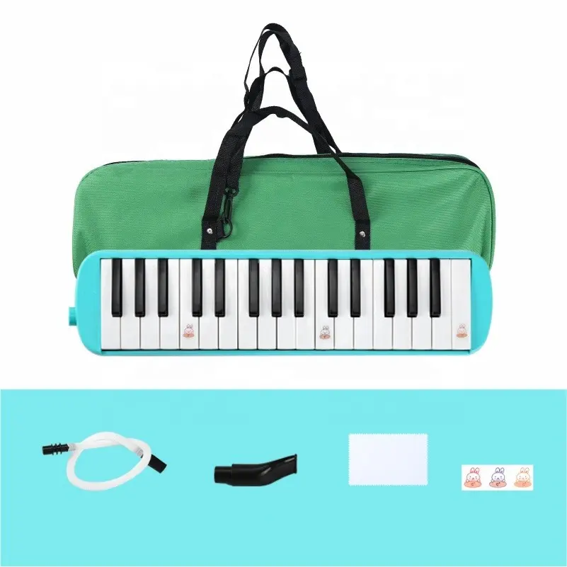 बैग, ट्यूब, माउथपीस, एयर पियानो कीबोर्ड संगीत वाद्ययंत्र के साथ 32 कुंजी मेलोडिका, हल्का हरा