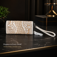 Dompet Kulit Asli Premium Bermotif Bunga dengan Rumbai, Dompet Zipper, Dompet Panjang Wanita, Organizer Perjalanan