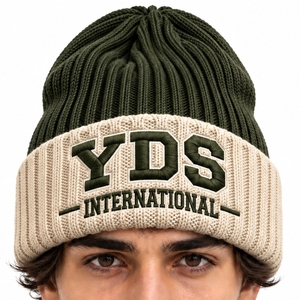 Bonnet unisexe bicolore en tricot côtelé avec revers plié pour un style décontracté, streetwear, extérieur et usage quotidien, bonnet sur mesure - Product Image 5