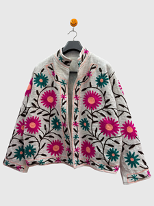 Veste en lin et coton brodée à la main, motif floral, manches longues, col mandarin, style Prairie Chic, pour adulte, tenue de printemps - Product Image 2