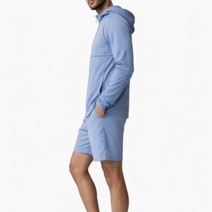 Conjunto de Sudadera Ligera y Pantalones Cortos de Color Sólido para Hombre, Conjunto Deportivo Informal de Dos Piezas para Verano, Transpirable - Product Image 3