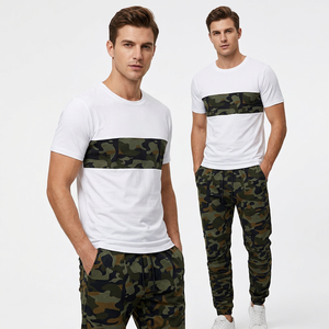 Conjunto de Camiseta Blanca de Cuello Redondo y Pantalones Deportivos de Camuflaje para Hombre, Tejido Casual 100% Algodón Transpirable para Verano, 220g, Logotipo Personalizado - Product Image 1