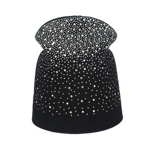 Customized Warm Stretchy Beanies Hat Outdoor Streetwear Casual Stylish Shiny Women Knitted Cotton Rhinestone Decor Knitted Hat - Product Image 4
