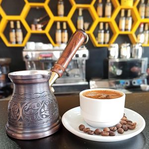 หม้อกาแฟตุรกีแบบทองแดง ดีไซน์ดั้งเดิม พร้อมด้ามจับโลหะยาว สำหรับเครื่องชงกาแฟและชา - Product Image 5