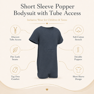 Combinaison à fermeture éclair bleu marine foncé |   Vêtements sensoriels spéciaux pour enfants, tenue inclusive, manches courtes, coton extensible, respirant, doux - Product Image 5