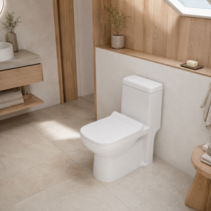WC monobloc moderne en céramique blanche, cuvette ronde, chasse d'eau par gravité, bouton de chasse, à poser au sol, siphon P & S - Product Image 5